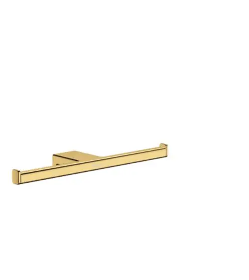 Toilettenpapierhalter in Polished Gold Optic. Schlichte, moderne Form. Produkt von Hansgrohe, geeignet für die Wandmontage.